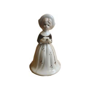 Vintage Ceramic Woman in Dress BELL Bible Cross Hand Painted Cream Taiwan 6”